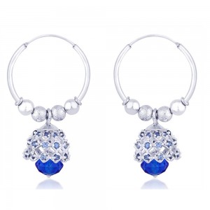 Blue Beads CZ Ch&elier 925 Silver Hoop Jhumki Earring for Women JOCER2205S