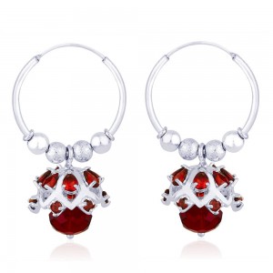 Red Beads CZ Ch&elier 925 Silver Hoop Jhumki Earring for Women JOCER2206S