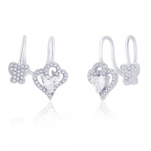 925 Sterling Silver Cz Adorn Heart & Butterfly Ear Cuff For Women JOCER2641R