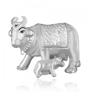 999 silver Kamdhenu cow with calf Foaming idol JOCGI1410F