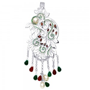 Floral Designer Ladies Keyring With Red And Green CZ 925 Sterling Silver JOCKC1115S