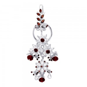 Floral Designer Ladies Keyring With White And Red CZ 925 Sterling Silver JOCKC1136S