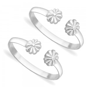 925 Sterling Silver Floral Ending Toe Rings For Women JOCLR1060S