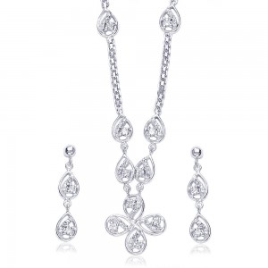 Floral 925 Sterling Silver Necklace Set For Women JOCNS1163S
