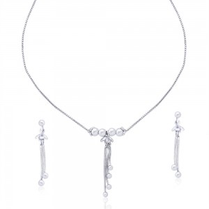 Silver Ball 925 Sterling Silver Necklace Set For Women JOCNS1178R