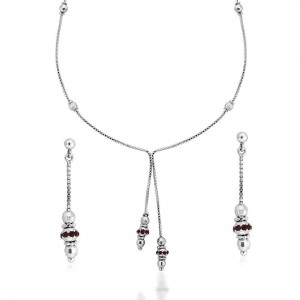 Red CZ Bead 925 Sterling Silver Necklace Set For Women JOCNS1180R