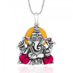 Pink Enamel Ganeshji in 925 Sterling Silver Pendant For Men JOCPD1768A