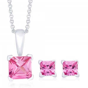 925 Sterling Silver Pendant Set For Women Pink JOCPE0802S