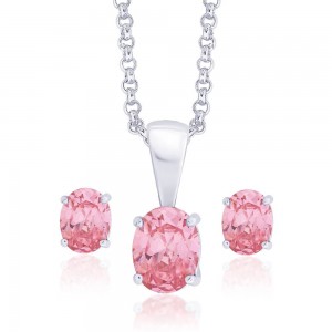 925 Sterling Silver Pendant Set For Women Pink JOCPE0812S