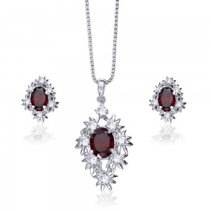 925 Sterling Silver Abstract shape Maroon cz for pendant set for Women JOCPE1154R