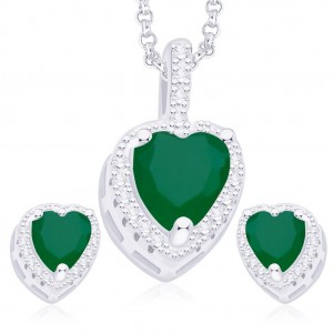 925 Sterling Silver Green & White CZ Heart Pendant Set JOCPE1251B
