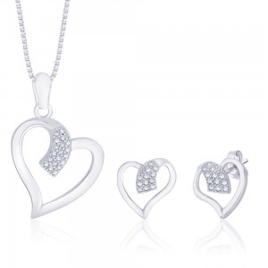925 Sterling Silver CZ Heart Shape Pendant Set For Women JOCPE1259R