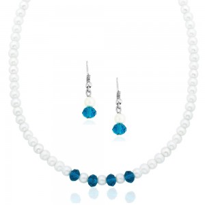 Xcite Pearl Necklace Set With Blue Crystal Beads Earrings for Women JOCXML108