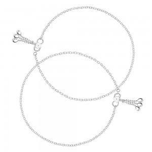 925 Sterling Silver Pink Enamel Floral Charms Anklet Single Line Plain Ending with Charm 925 Silver Anklet For Women 