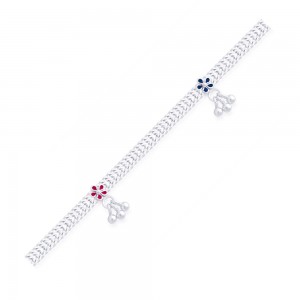 925 Sterling Silver Floral Charms Anklet For Women'S