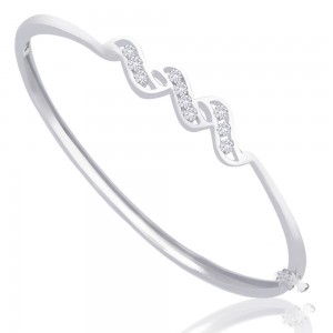 White CZ Studded Openable 925 Sterling Silver Bangle For Women