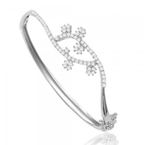 Sterling Silver Delicate Floral Cz Studded Openable Bangle