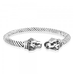 925 Sterling Silver Lion Head Twisted Bangle for Men