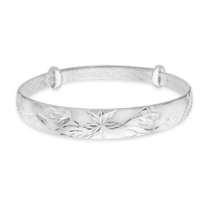 999 Silver Daimond Cut Floral Design Bangle For Women