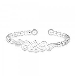 990 Sterling Silver Round Beads Heart Design Bangle