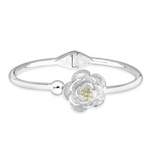 990 Sterling Silver Top Openable Floral Bangle