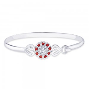 925 Sterling Silver CZ Floral Bangle for women