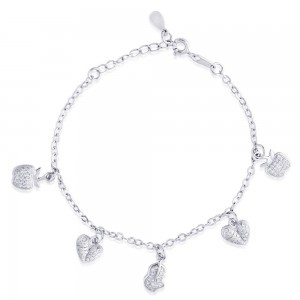 925 Sterling Silver Heart Shape with White CZ Bracelet for women