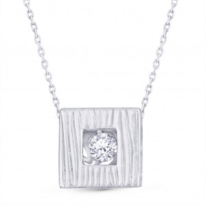 925 Sterling Silver Solitaire Dancing Stone Square Necklace For Women