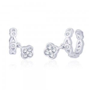925 Sterling Silver White CZ Floral Charm Ear Cuff