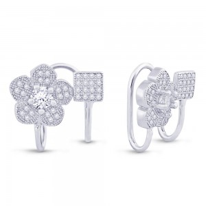 925 Sterling Silver Floral Clip-On Ear Cuff for Women