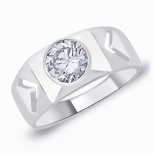 925 Silver Solitaire CZ Band Ring For Men's