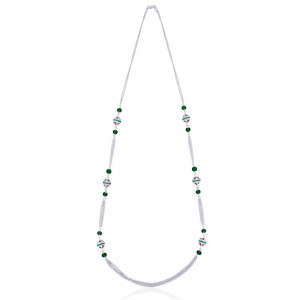 Chain Green Beads in 925 Sterling Silver Long Neck Chain For Women