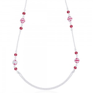925 Sterling Silver Chain With Red Beads Long Neck Chain For Women 