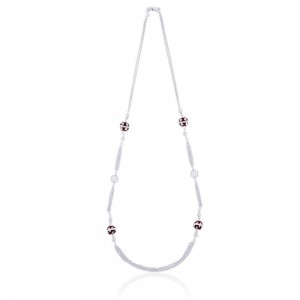 925 Sterling Silver Red & White beads Long Neck Chain Foe Women