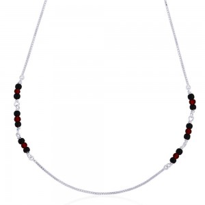 925 Sterling Silver Red & Black Beads Long Chain For Women