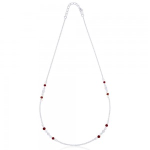 Ball Red Beads in 925 Sterling Silver Long Chain For Women 