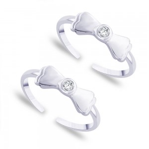 Bowtie White CZ 925 Sterling Silver Toe Ring For Women
