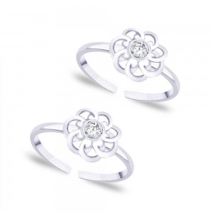 Floral White CZ 925 Sterling Silver Toe Ring For Women