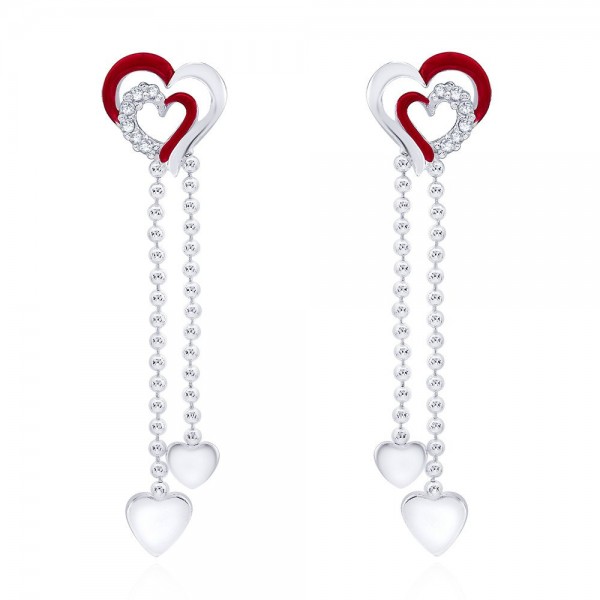 Fashion 925Sterling Solid Silver Jewelry Crystal Heart Dangle Earrings E626 