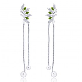 925 sterling silver Half Leaf design Drop Earrings for Women JOCCBER266I-05