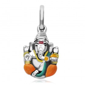 925 Sterling Silver Multicolor Enamel Ganesha Pendant For Unisex