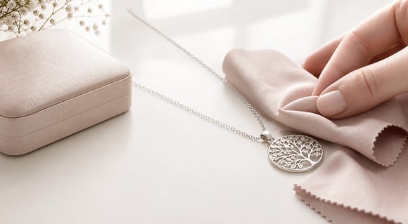 Cleaning a sterling silver pendant with a soft polishing cloth