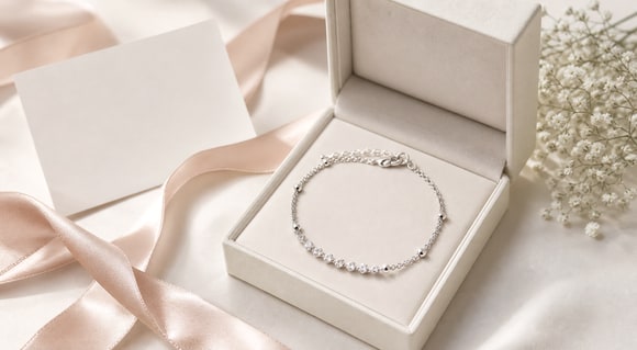 Sterling silver bracelet presented in an ivory gift box